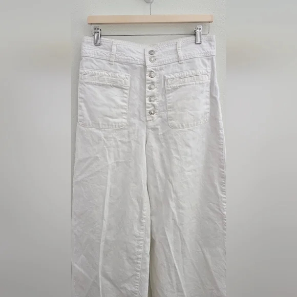 FREE PEOPLE Colette Wide Leg Culottes button fly white cropped jeans size 30 - Picture 7 of 16